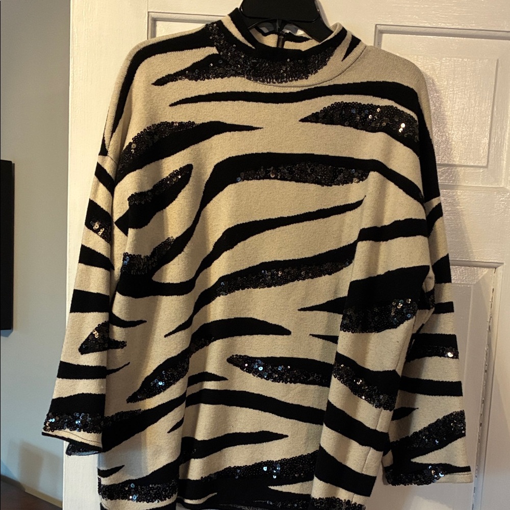 Chico's Black and Cream Zebra Sweater